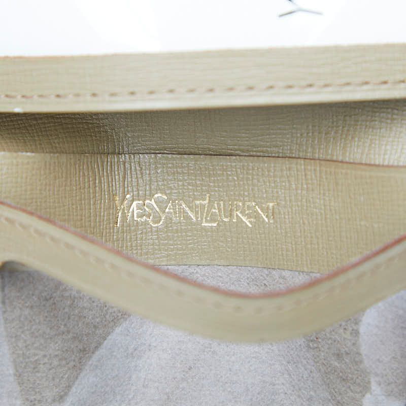 Saint Laurent YSL Logo Card Case Pass Case Beige Leather Canvas Women Saint