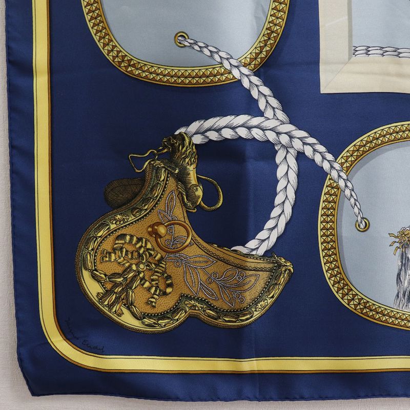 Hermes Carré 90 Grand Apparat Horse Silk Blue Women's Scarf