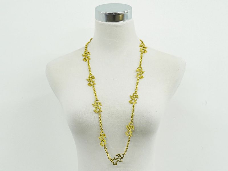 Authentic Chanel Logo Long Necklace Pendant GP Gold Plated Accessories Jewelry