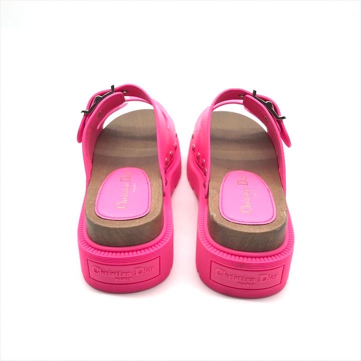 Dior Leather Wood Studded Sandals Shoes 37 Pink
