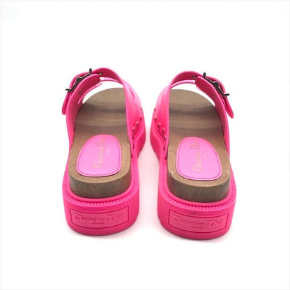 Dior Leather Wood Studded Sandals Shoes 37 Pink