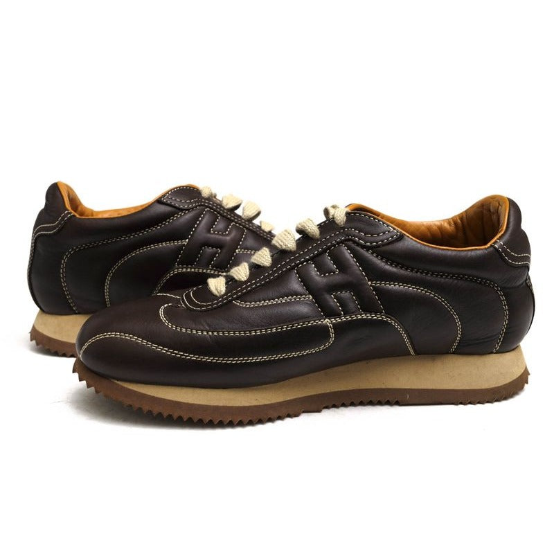 Hermes Shoes Sneakers Low Cut Women Leather Dark Brown Quick — view 6