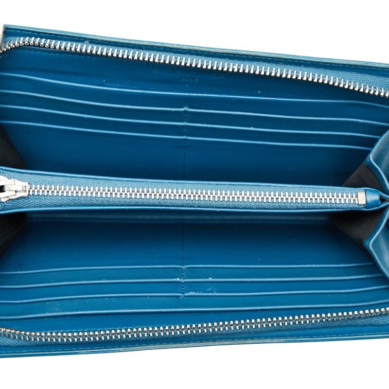 Balenciaga Grid Wallet Long Wallet Round Zipper 298821 Blue Leather Women