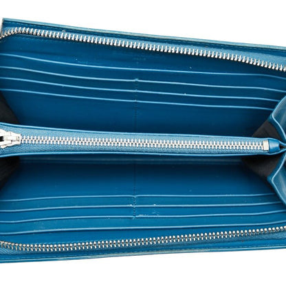 Balenciaga Grid Wallet Long Wallet Round Zipper 298821 Blue Leather Women