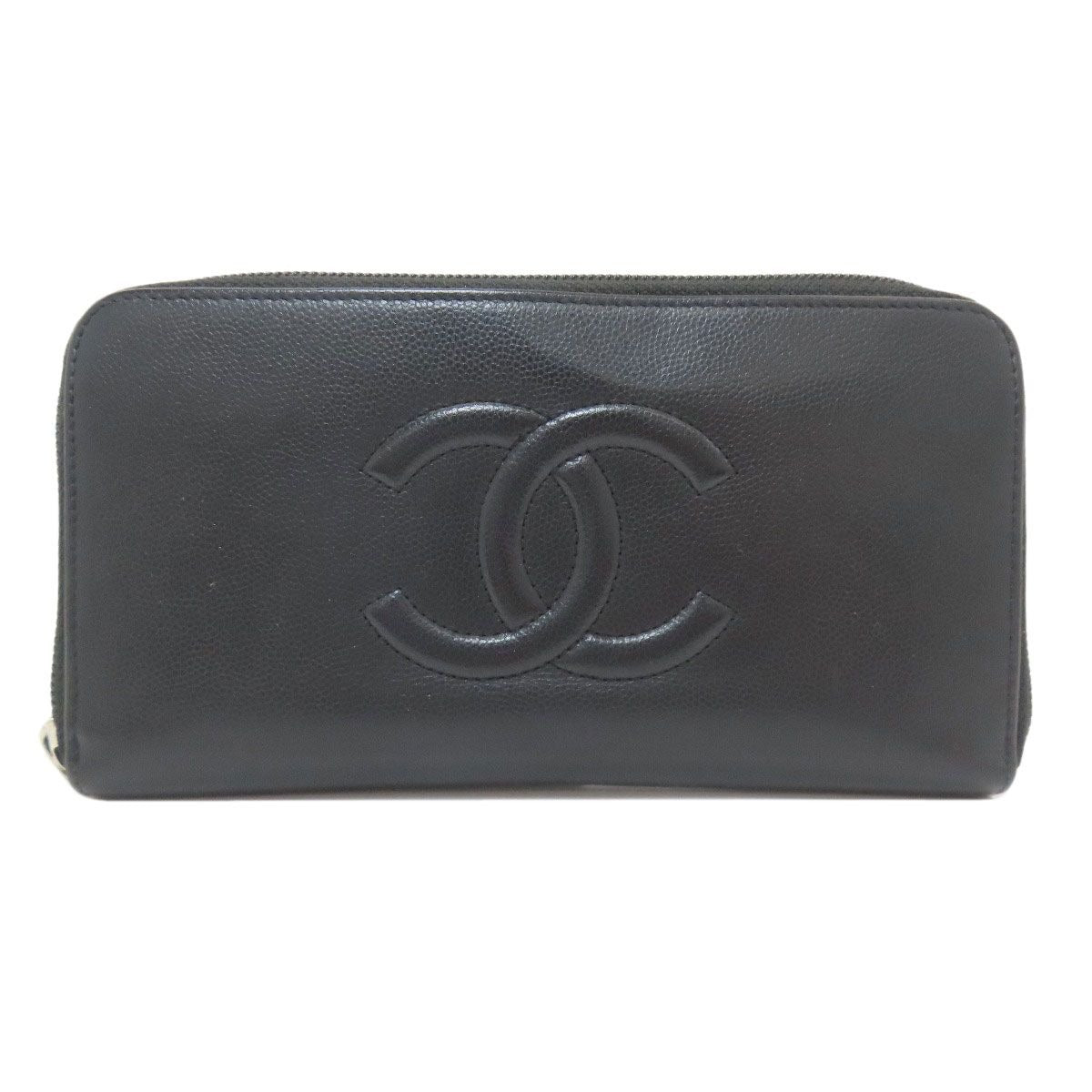 Chanel CC Logo Silver Wallet Grained Calfskin