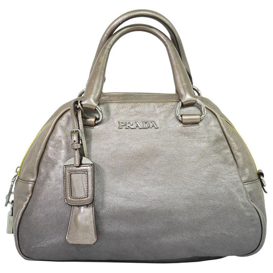 Authentic Prada Leather Handbag Metallic Beige Bag Pre-owned [follow-up Discount