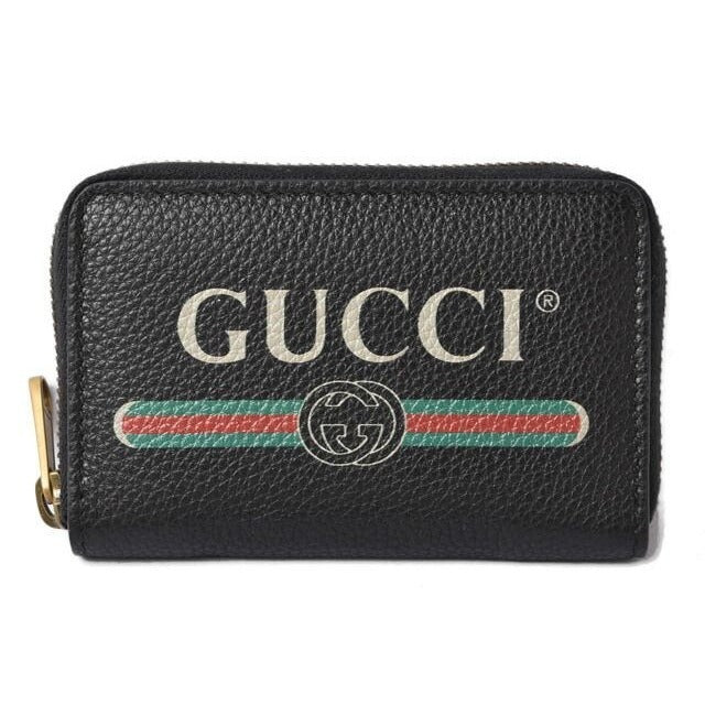 Gucci Coin Case Card Mini Wallet Purse Vintage Logo Print Black