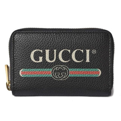 Gucci Coin Case Card Mini Wallet Purse Vintage Logo Print Black