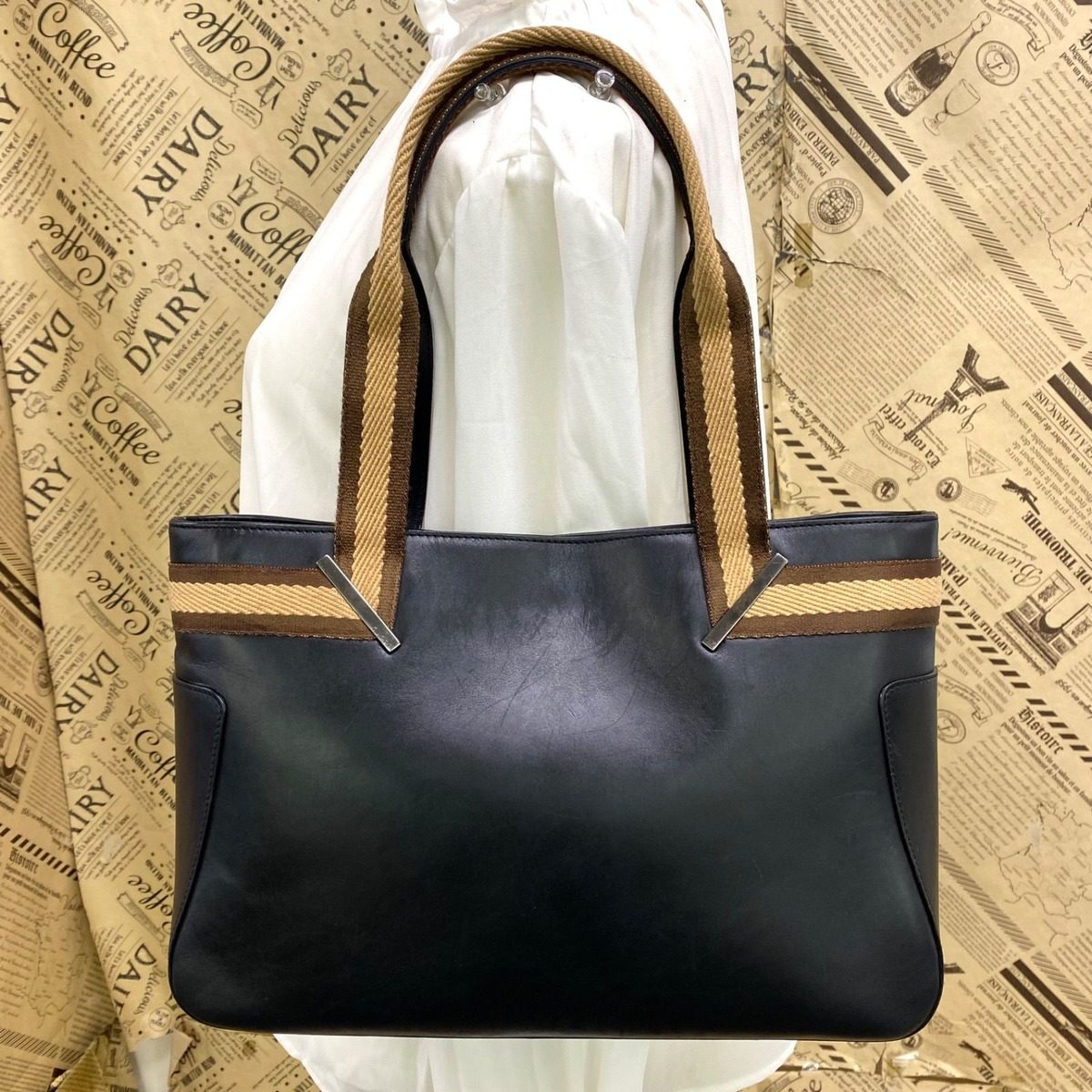 Gucci Tote Leather Black Business Formal Sherry Line — view 2