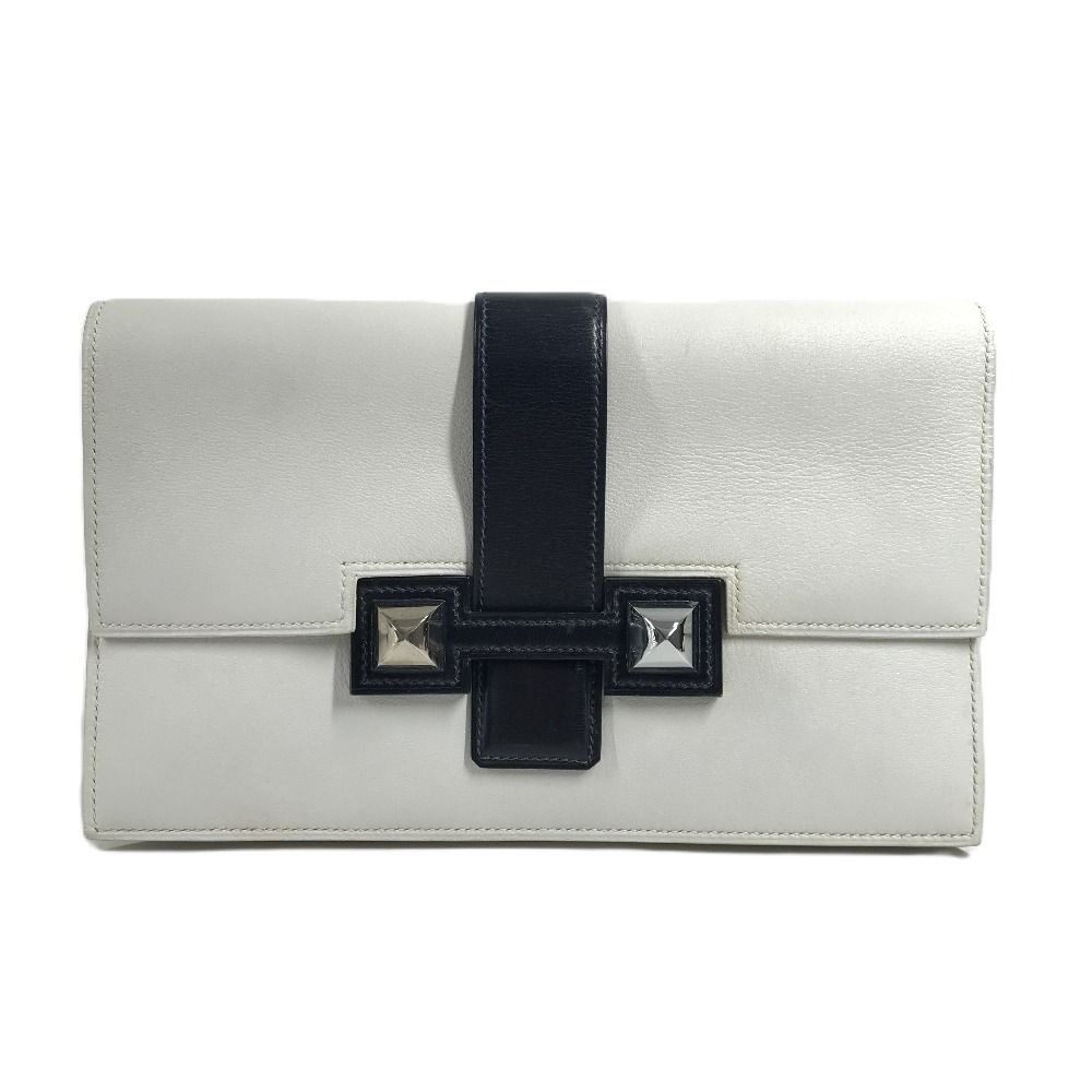 Hermes Clutch Medle Leather White Navy