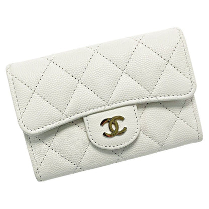 Chanel Quilted White Card Case Coco Mark Caviar Leather