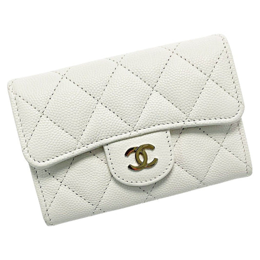 Chanel Quilted White Card Case Coco Mark Caviar Leather