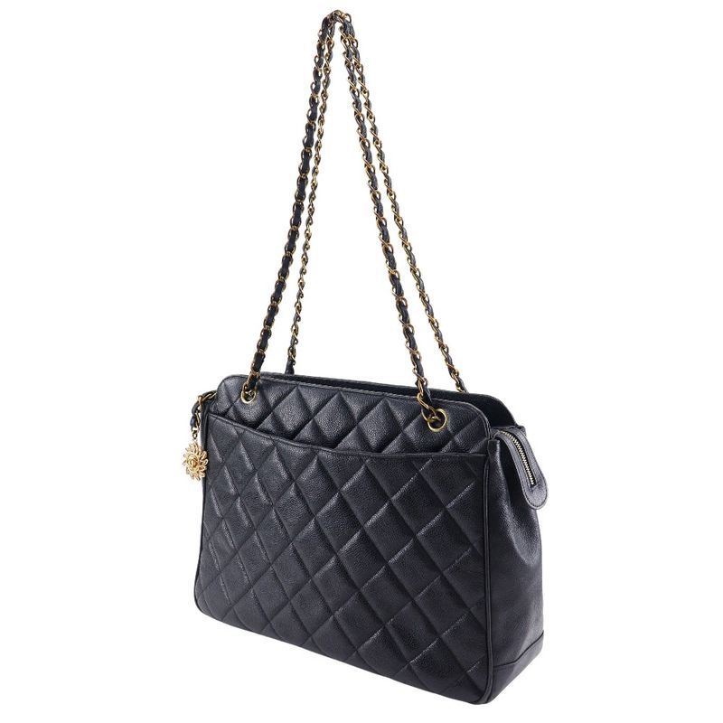 Chanel Chain Tote Matelasse Shoulder Caviar Skin Black Ladies Tote Bag