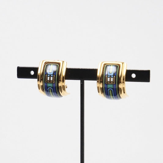 Hermes Earrings Enamel Gold Multicolor