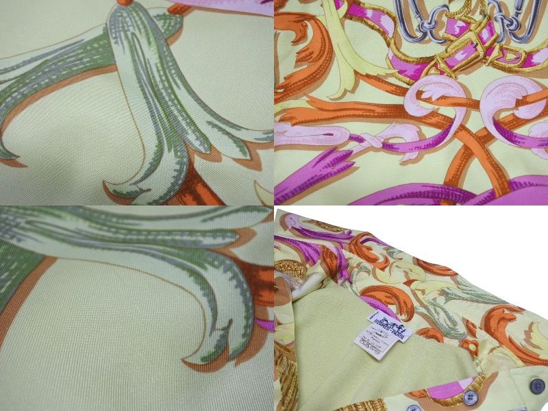 Hermes Twillaine Long Sleeve Polo Shirt Carre Silk Cotton Lime Green Vintage L — view 8