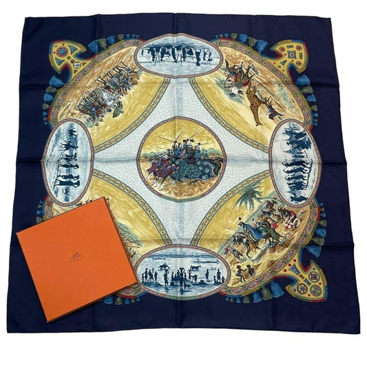 Hermes Carre 90 Scarf Silk Cavaliers Peuls Horseman Of The Pool Tribe Navy