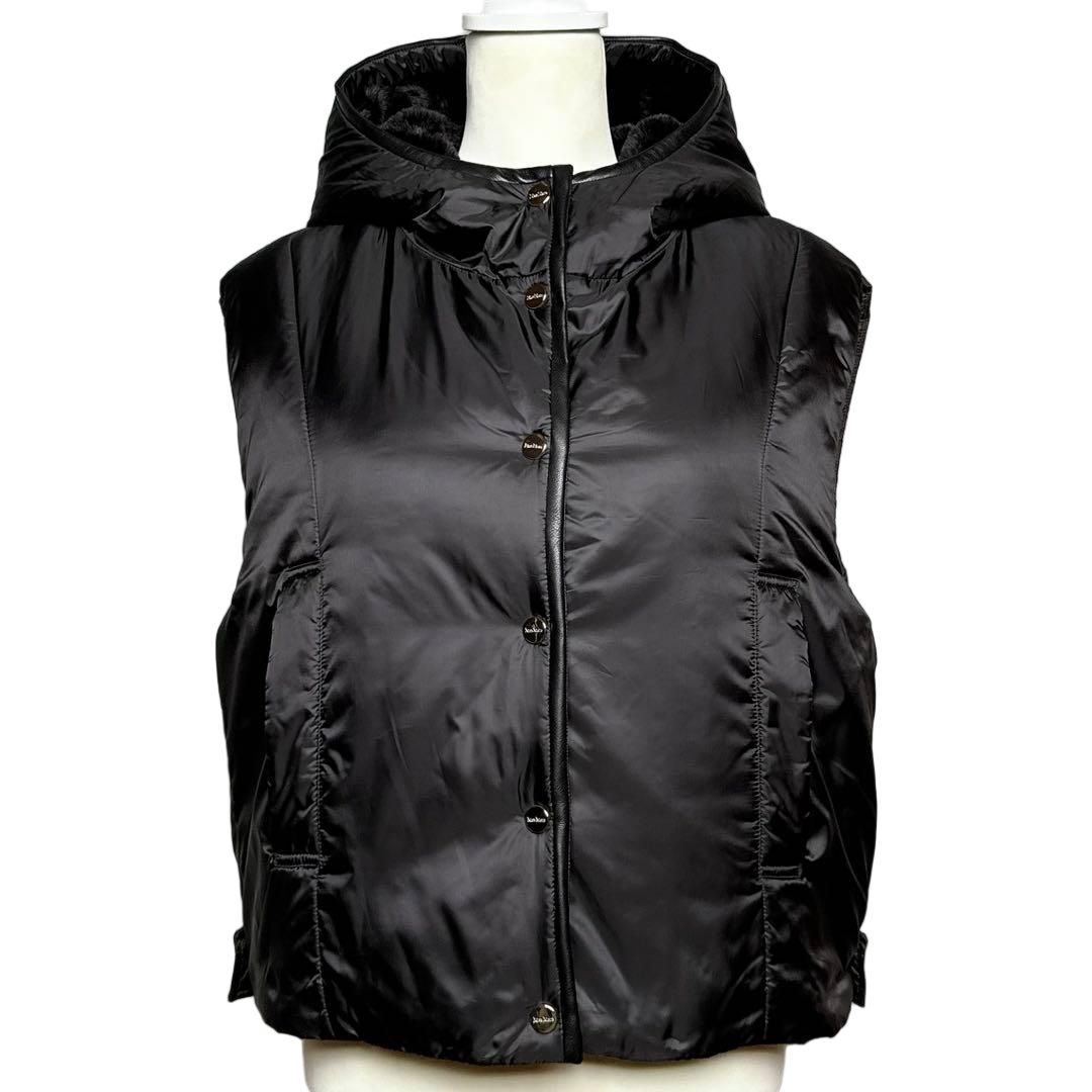 Max Mara the Cube Felix Reversible Fur Vest Black Short Gilet 40