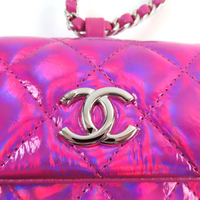 CHANEL Years Gift 2023 Coco Mark Hardware Attached Matelasse Enamel Pouch Neon