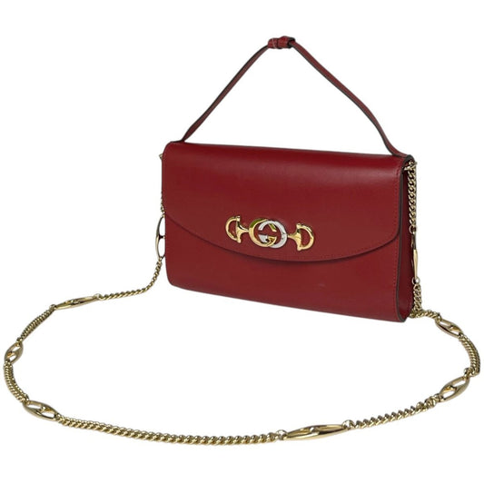 Gucci Zumi Chain Shoulder Bag 2-Way Leather Red