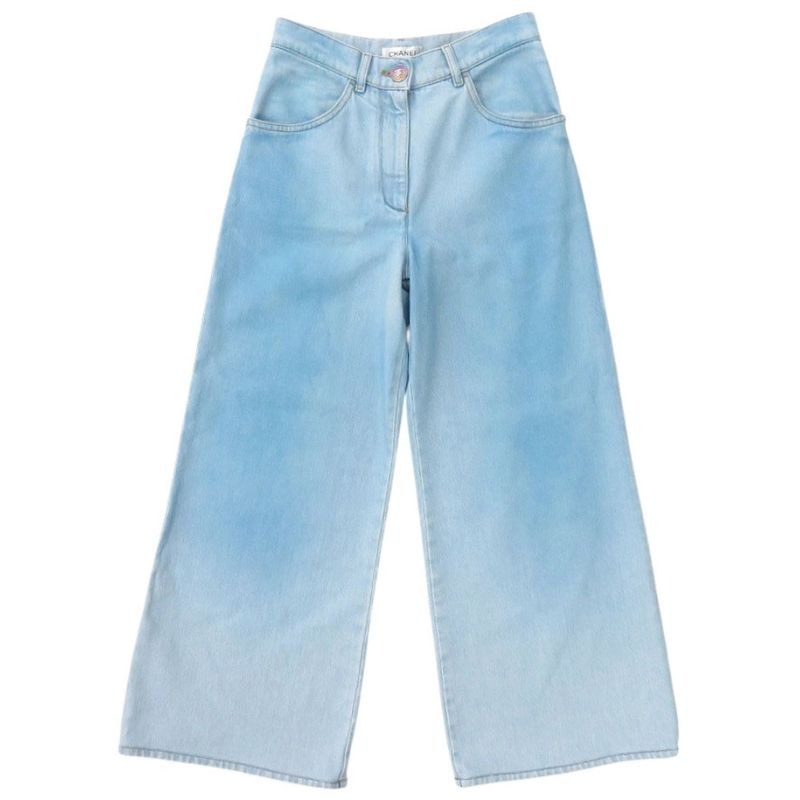 Chanel Wide Denim Coco Button Gradient Cotton Blue 1075