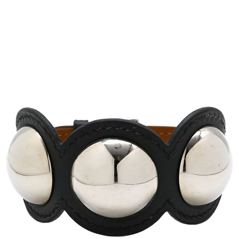 Hermes Bracelet Pass Age Clute Leather GP Black T2 Silver Hardware