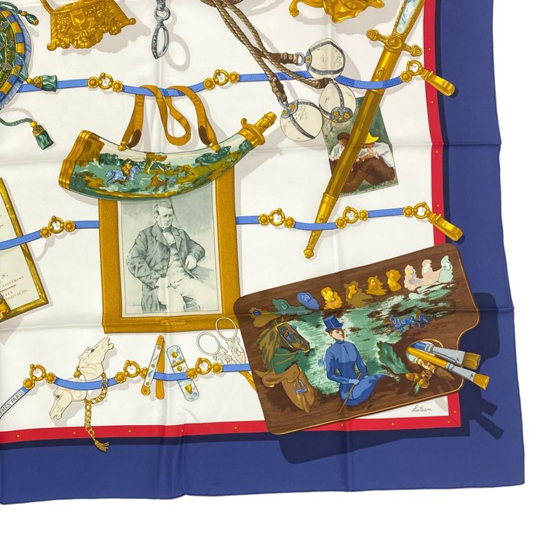 Hermes Scarf Silk Carre 90 Memoire D'hermes Navy With Box