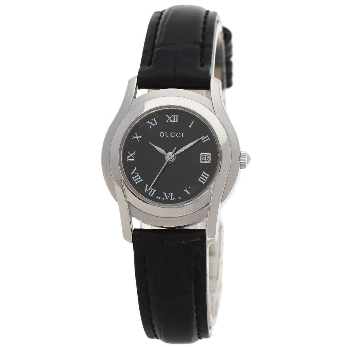 Gucci Round Face Watch SS Leather