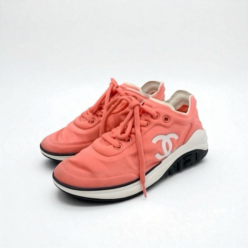 Chanel Sneakers Shoes Fabric Pink White Coco Mark
