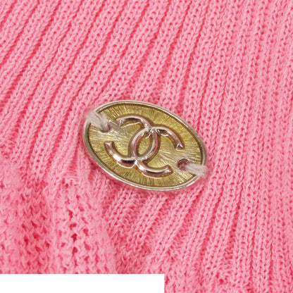Chanel Sleeveless Knit Pink Cotton Nylon Rib Sweater Top Ruffle Lace CC Logo — view 4