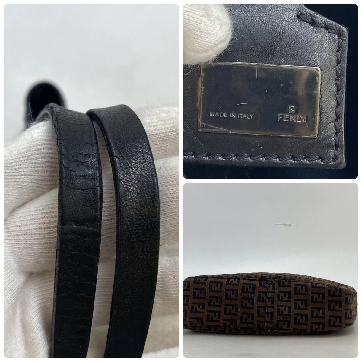 Fendi Zucchino Canvas Leather Bag Brown — view 4