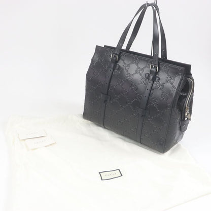 Gucci 625774 Leather GG Embossed Tote Bag Briefcase Business Bag Black Storage