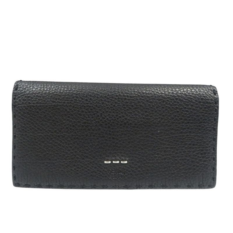 Fendi Selleria 7 M0186 Calf Silver Hardware Black Bifold Long Wallet 1380