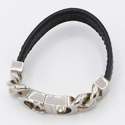 Christian DIOR Bracelet CD Logo Accessory Black And Silver Color Men's With Box