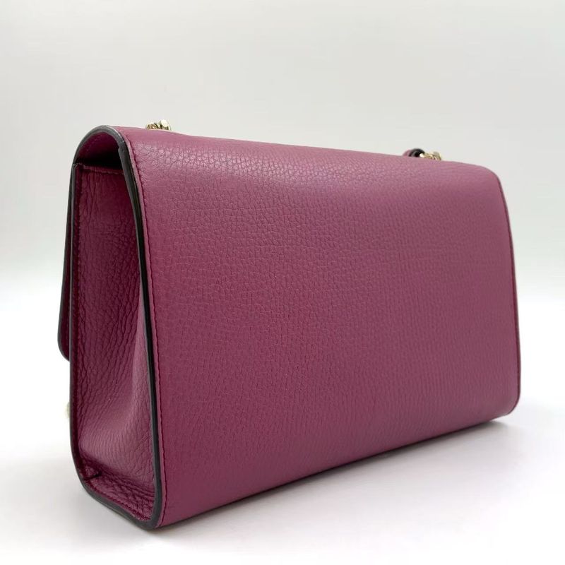 Gucci Bamboo Chain Leather Pink Purple Shoulder Bag Gold 387611