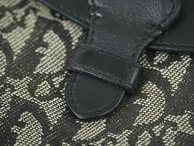 Authentic Christian DIOR Trotter Handbag Canvas Leather Gray Black Trotter Bag