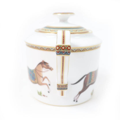 Hermes Chevaldrian Pottery Horse Horse Motif Sugar Pot White Gold With Box Made