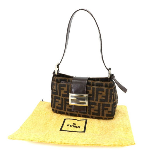 Exhibit Fendi Zucca Shoulder Bag Canvas Leather Brown 26723 Silver Hardware