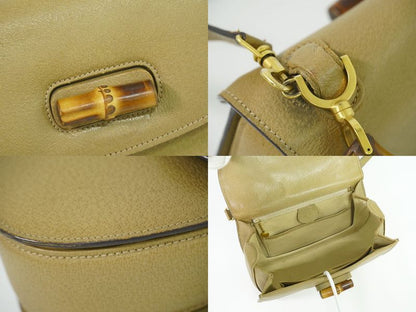 Authentic Gucci Bamboo 2WAY Shoulder Bag Handbag Pochette Leather Beige Bamboo