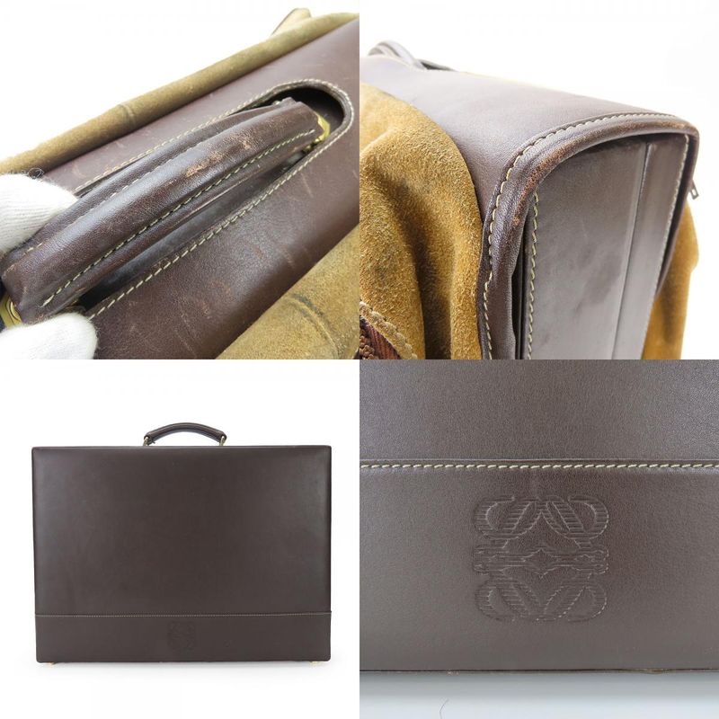 Loewe Business Bag Leather Brown Beige Gold Hardware Attache Case Hard Case