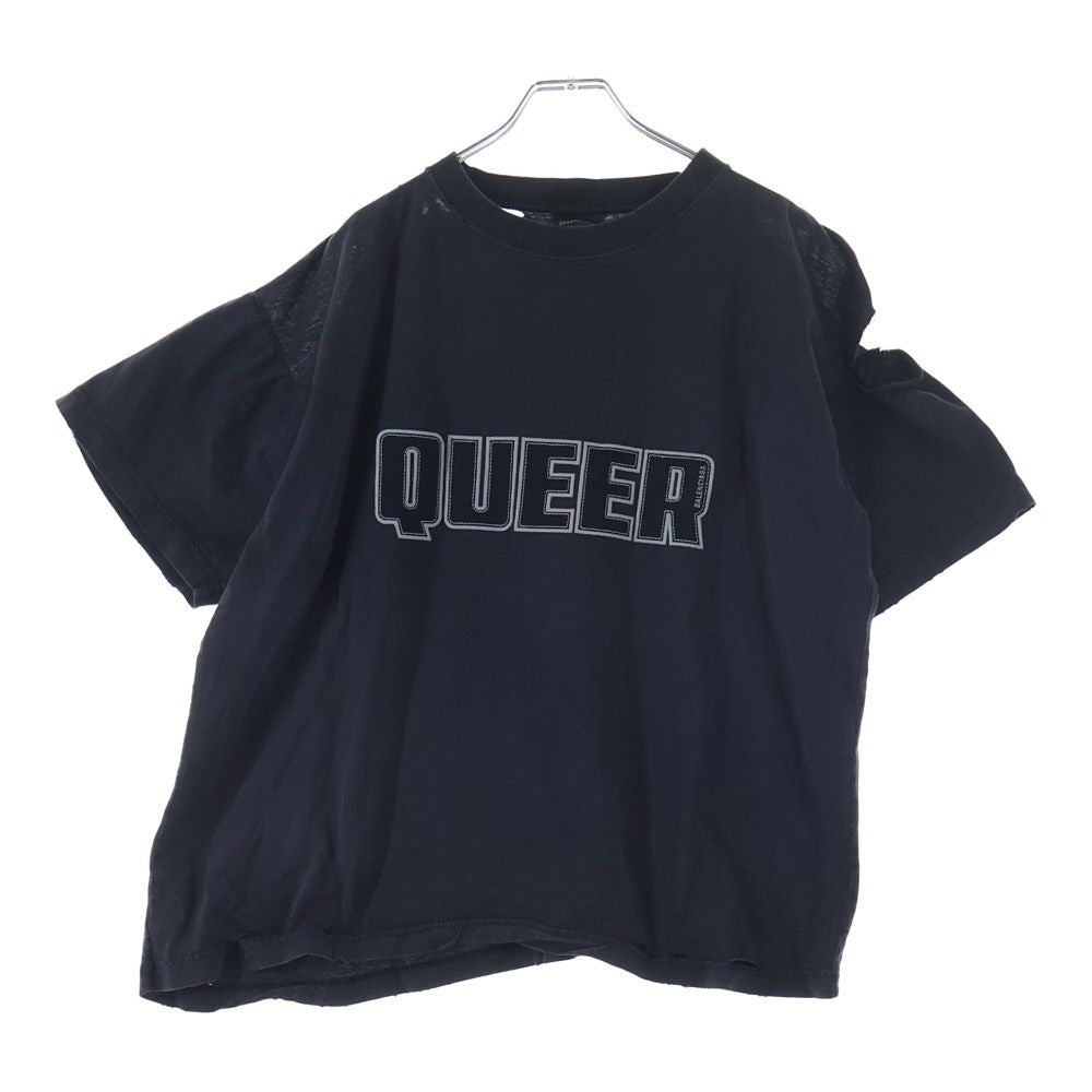 Balenciaga Distressed Logo Embroidery Crew Neck Short Sleeve T-Shirt