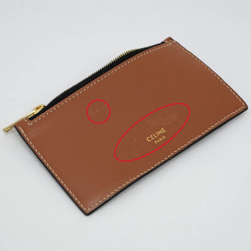 Celine Triomphe Coin Case With Card Holder Tan Gold Hardware Leather
