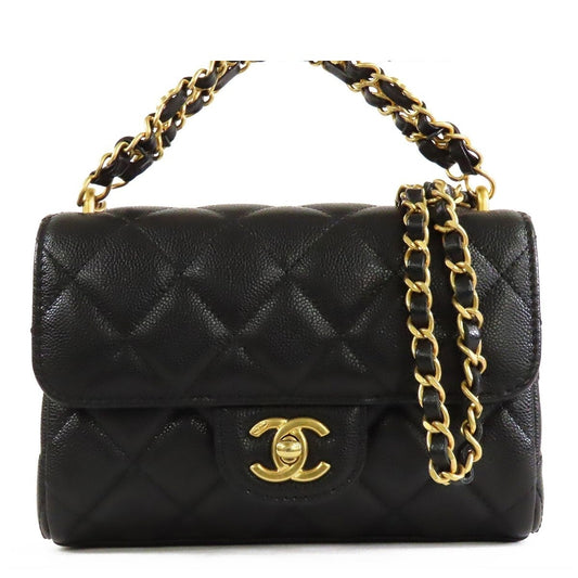Chanel Flap Black Gold Caviar Leather 2-Way Shoulder Bag