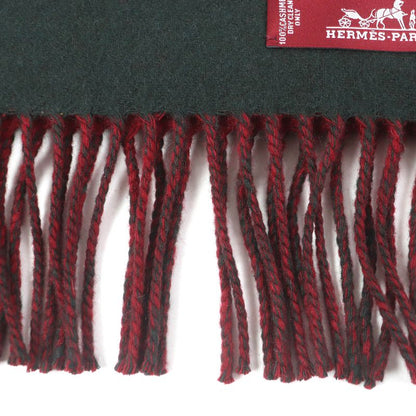 Hermes 100% Cashmere Fringe Shawl Scarf Green Bordeaux With Box Made In