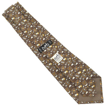 Hermes Necktie with Locket and Balloon 9cm (3.54in) Silk Brown and Multicolor