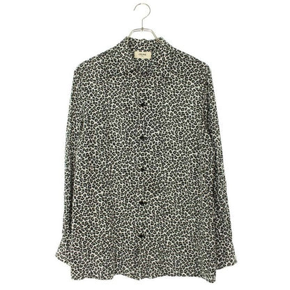 Celine Leopard All Over Pattern Long Sleeve Shirt 37 White Black