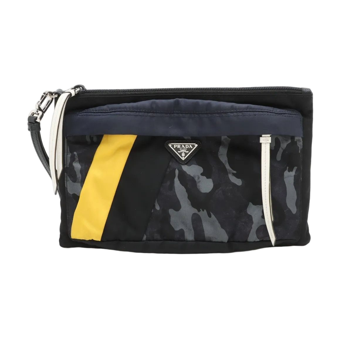Prada Tessuto Nylon Ju Pattern Trianglelogo Leather Second Pouch