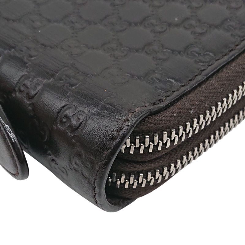 Gucci Micro Shimmer Clutch Bag Organizer Long Wallet Leather Dark Brown