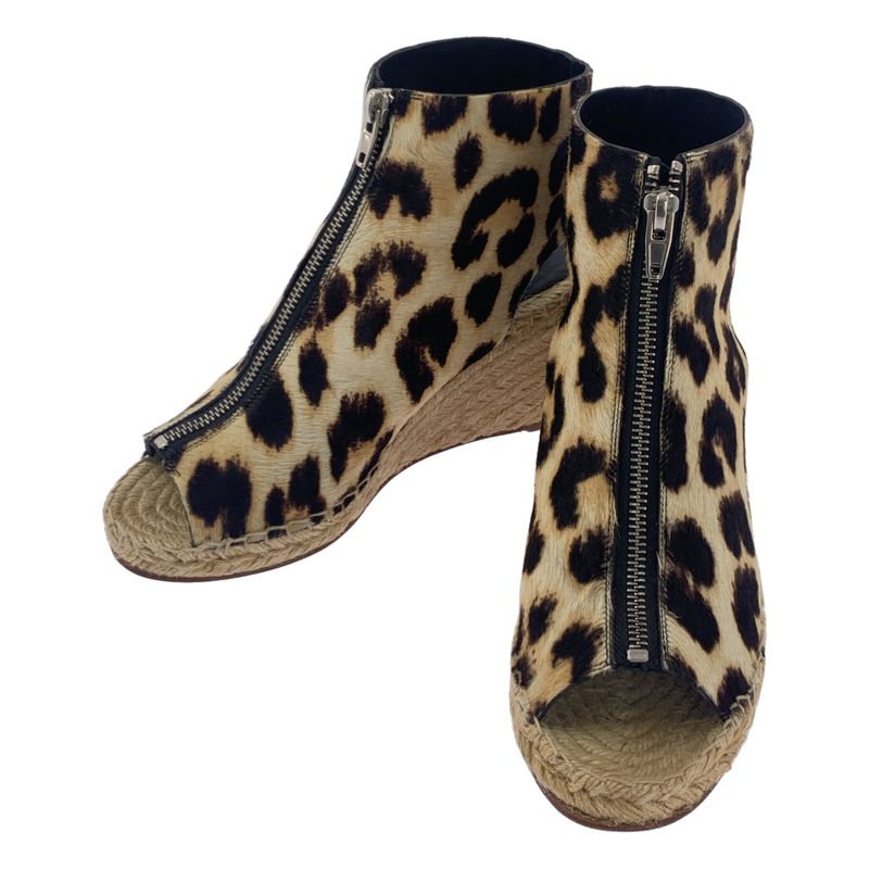 Celine - Leopard Print Halaco Center Zip Wedge Sole Sandals - 38 - Beige Brown