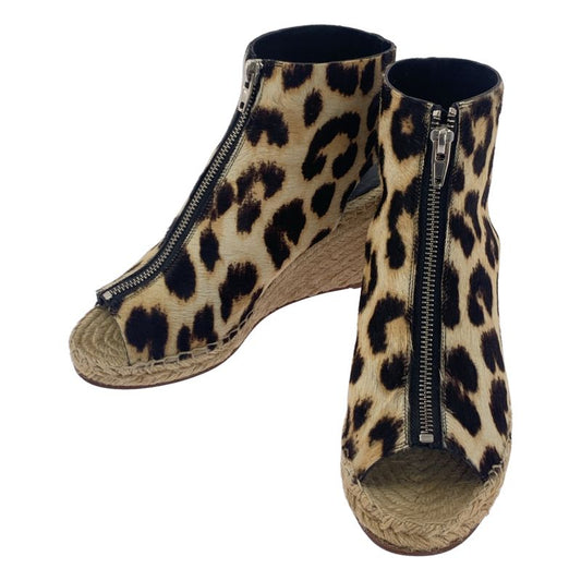 Celine - Leopard Print Halaco Center Zip Wedge Sole Sandals - 38 - Beige Brown