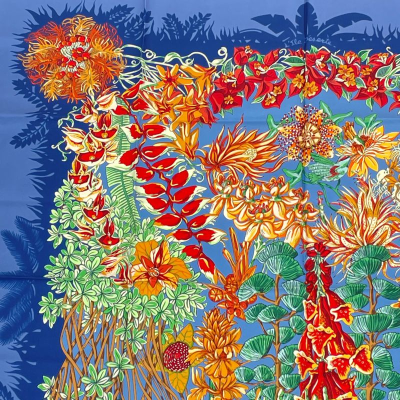 Hermes Scarf Silk L'ile Deserte None Man Island Carre 90 Navy